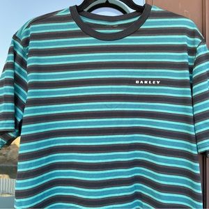 OAKLEY Teal/Black Striped Tee M
